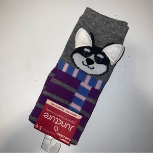 🧦 🛍️ 5/$20 - Women’s Gray & Purple Novelty Husky Crew Socks